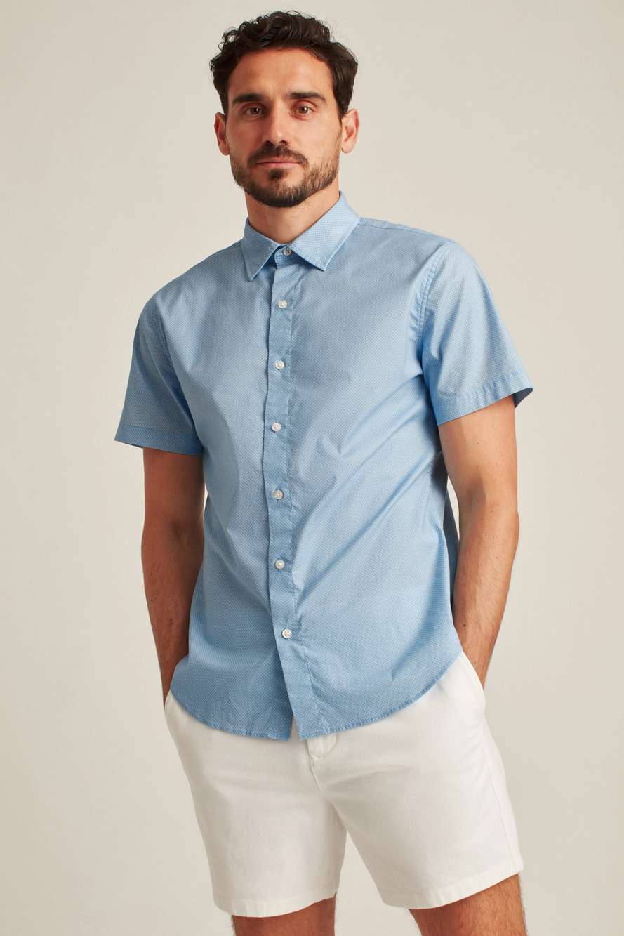 Bonobos Blue Geo Print Stretch Short Sleeve Shirt/8610